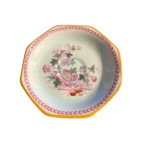 Vintage Calyx Ware Adams China Floral Octagonal Saucer With Pink yellow Accents